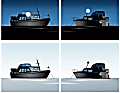 Bezeichnung von „stillliegenden Kleinfahrzeugen“ (bis 20 m) binnen (links) und Bezeichnung von „Fahrzeugen vor Anker“ (unter 50 m) auf See (rechts) | Zeichnung: Christian Tiedt