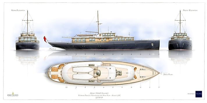 "Spirit Royale": Das Spirit-Yachts-Flaggschiff im Stil klassischer Gentleman-Yachten entstand auf den Rechnern von Rhoades Young. | g.