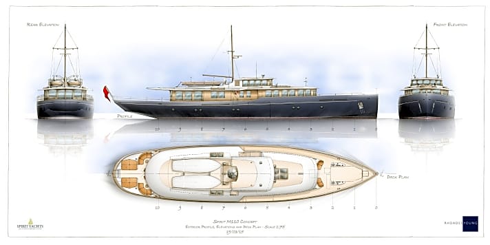   "Spirit Royale": Das Spirit-Yachts-Flaggschiff im Stil klassischer Gentleman-Yachten entstand auf den Rechnern von Rhoades Young.