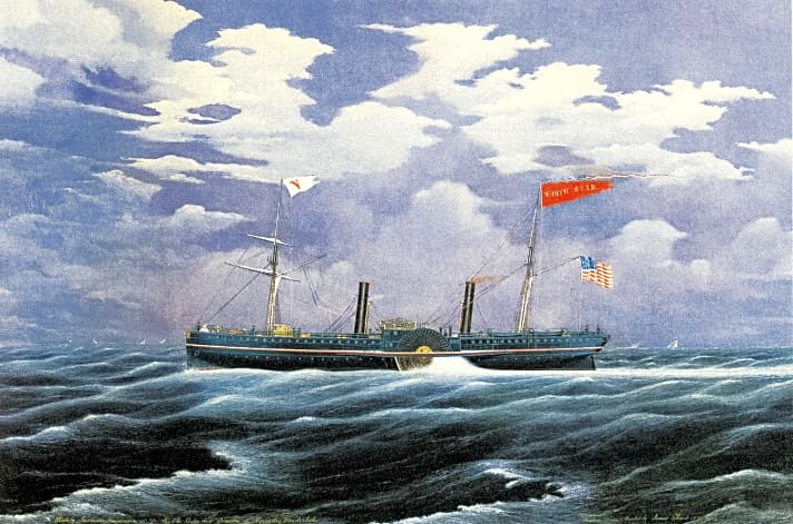  Die „North Star“ gilt 1852 als erste Privatyacht unter Dampf der USA. Reeder Cornelius Vanderbilt dampfte damit in 11 Tagen über den Atlantik.