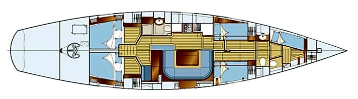 Familien-Layout: Der Eigner der ersten Pilot Classic 66 entschied sich für diese Raumaufteilung mit vier Gästekabinen. Eine Vielzahl an Interior-Varianten lässt sich umsetzen.