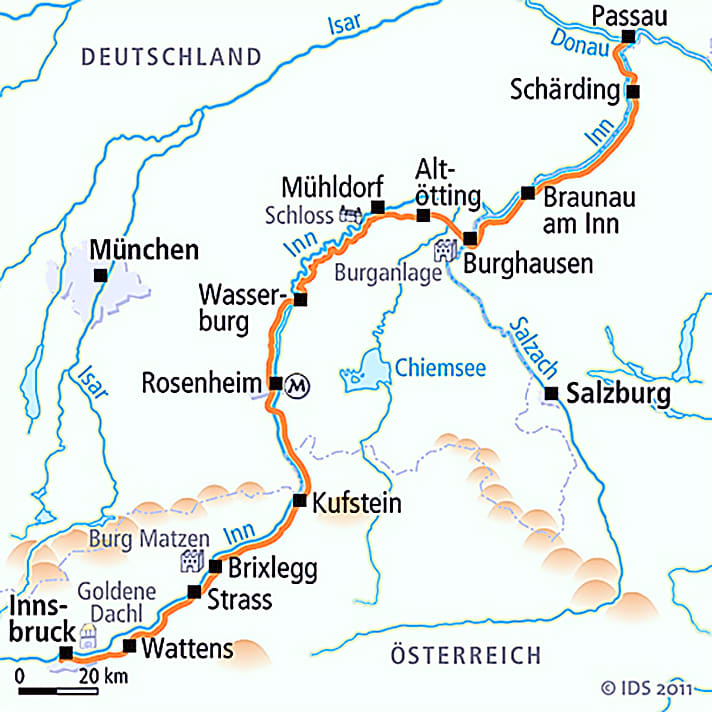   (Tor)Tour auf dem Inn. Die rund 300 Kilometer von Innsbruck bis Passau waren nur mit Nacht- schichten in drei Tagen zu schaffen.