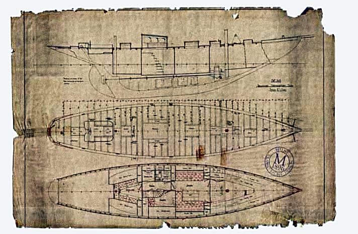 Die Originalzeichnung zeigt den vom Kon­strukteur vorgesehenen Einrichtungsplan
