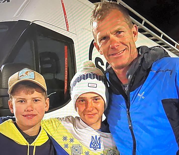 Der zweimalige Olympiasieger Robert Scheidt, Sviatoslav Madonich und Erik Scheidt