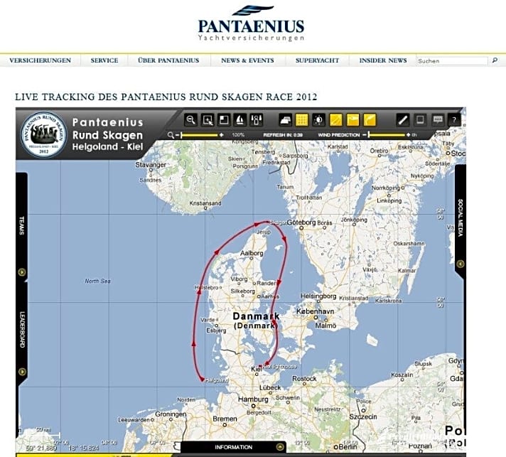   Screenshot vom Tracking des Pantaenius-Rund-Skagen-Race