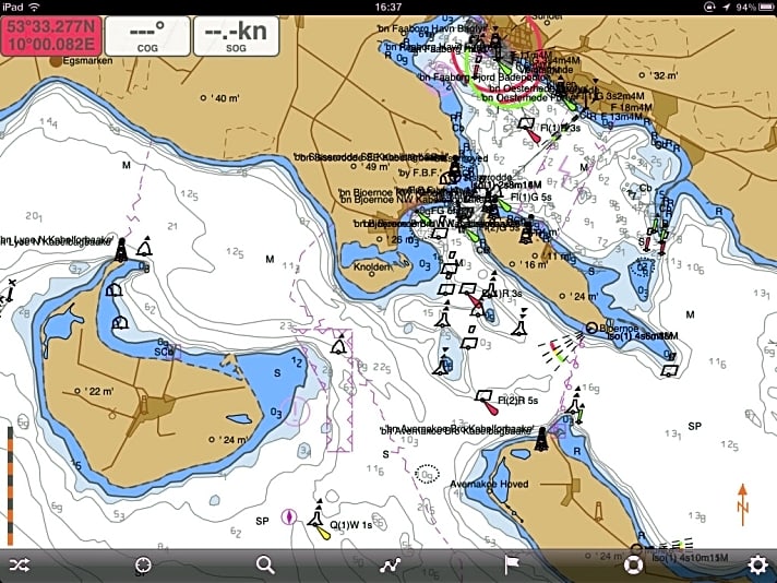   Klares Kartenbild, hier die Seapilot -Ansicht bei Lyø