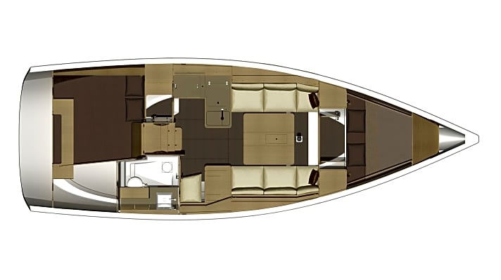   Dufour 350 GL: Standard-Ausbau mit zwei Kabinen, großem Bad und Navigation