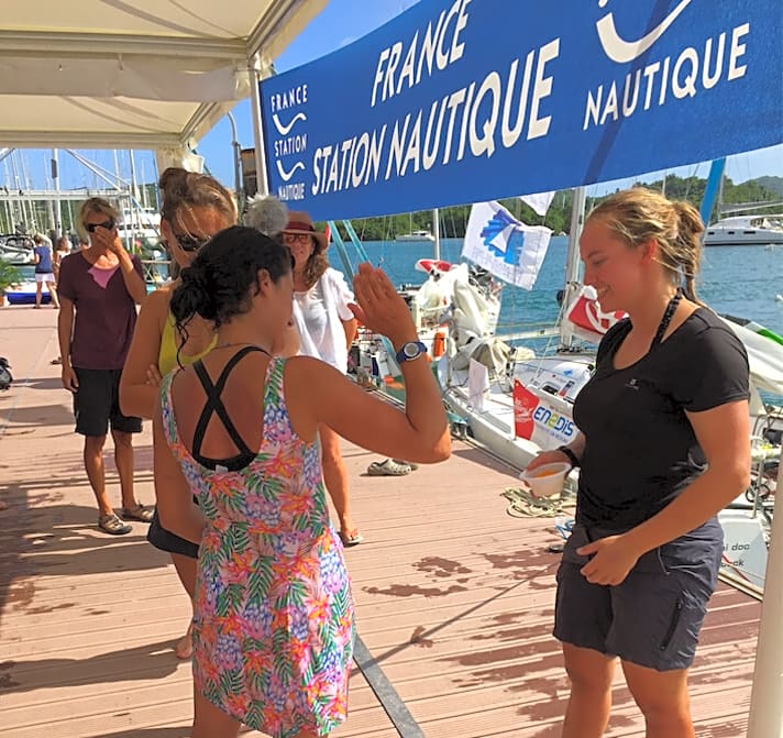  Lina Rixgens bei der Ankunft am Mini-Steg in Le Marin auf Martinique