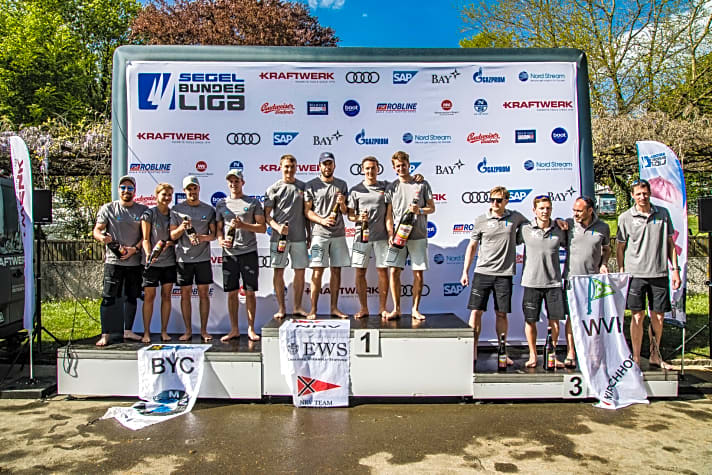   Die Erstliga-Sieger vom Bodensee-Wochenende: Gewonnen hat der Norddeutsche Regatta Verein vor dem Bayerischen Yacht-Club und dem Wassersport-Verein Hemelingen