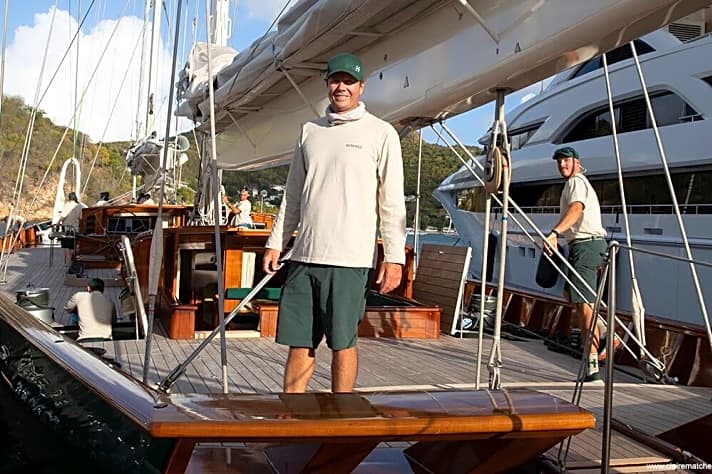  "Hetairos"-Taktiker Cameron Appleton am Superyacht-Dock von Antigua