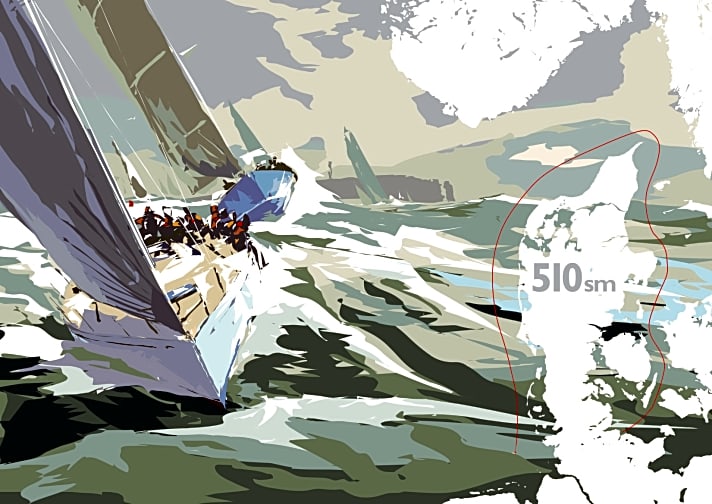   Das dynamische Plakat für das Pantaenius-Rund-Skagen- Rennen. Die Illustration stammt von Hinnerk Bodendieck