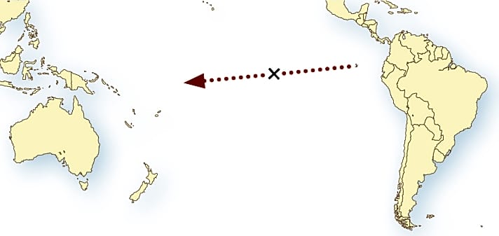   Fast 3.000 Seemeilen segelt das Paar von Galapagos nach Hiva Oa, davon über die Hälfte unter Notrigg
