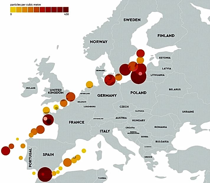 Die veröffentlichte Grafik von The Ocean Race zeigt: Keine Probe ohne Plastik – Europas Meere sind hoch belastet