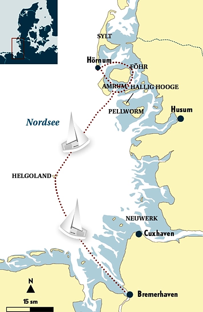 Von Bremerhaven geht der Törn via Helgoland zu den Nordfriesischen Inseln und zurück