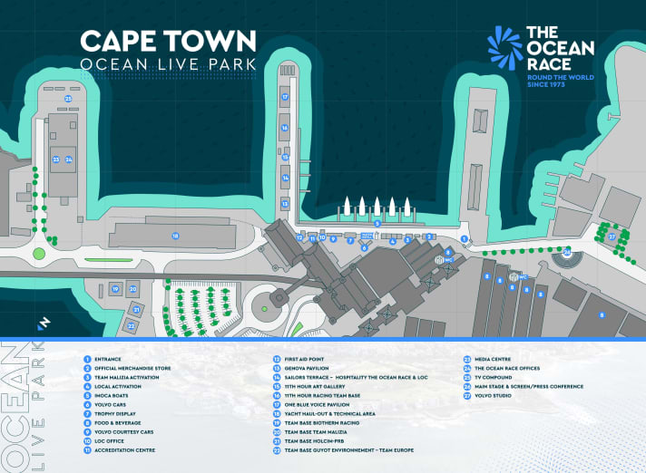 Für Fans, die gerade in Kapstadt sind und die Ocean-Race-Flotte besuchen wollen: der Plan vom Ocean Live Park in der südafrikanischen Hafenmetropole | The Ocean Race