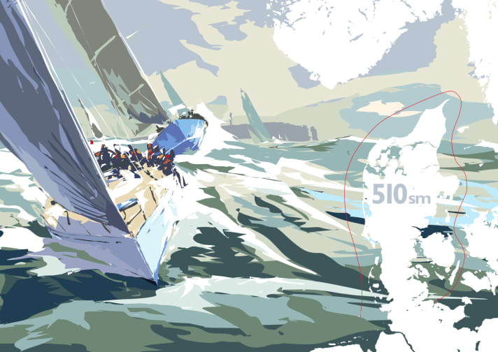   Das dynamische Plakat für das Pantaenius-Rund-Skagen- Rennen. Die Illustration stammt von Hinnerk Bodendieck