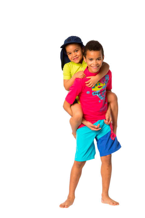 Shorty "snuppy wild lime" und Sun Protect Cap "deep sea"