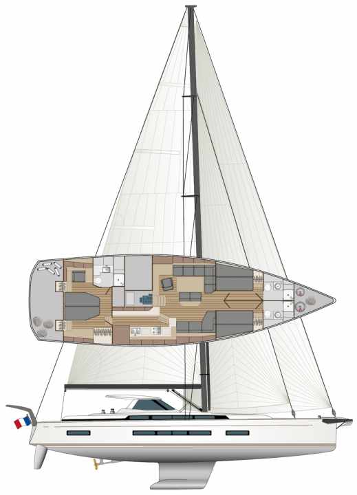 La formule gagnante d'Amel : coque large, gréement haut en fibre de carbone, tirant d'eau modéré | Dessin : YACHT/N. Campe