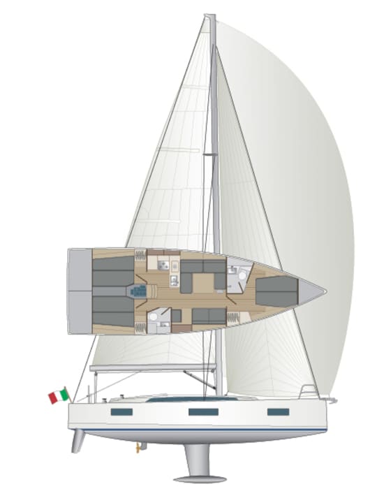 Standard: ampliamento della cabina con tre cabine. Al posto della cabina di poppa di dritta è possibile realizzare un ampio avanscoperta | Disegno: YACHT/N.Campe