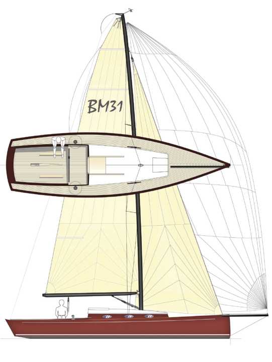 Seule une mini-petite vague d'étrave et un plan d'eau légèrement concave témoignent qu'Archimède a tout de même son mot à dire | Dessin : chantier naval