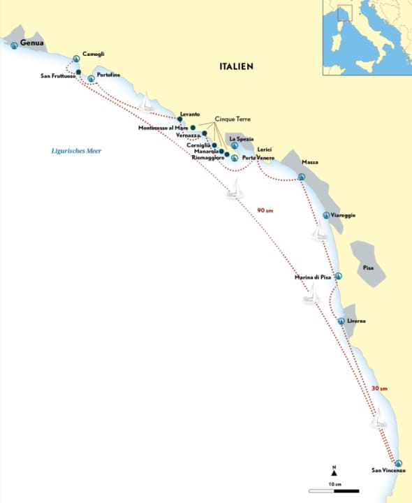 Le déroulement de la croisière sur la côte ligurienne