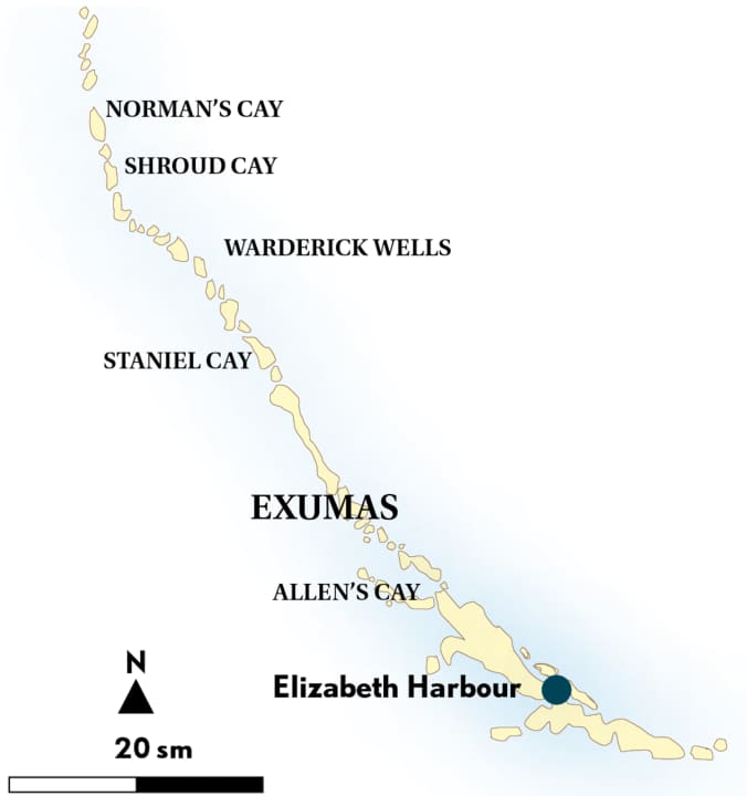 Lined up like a string of pearls: The Exumas | Map: YACHT
