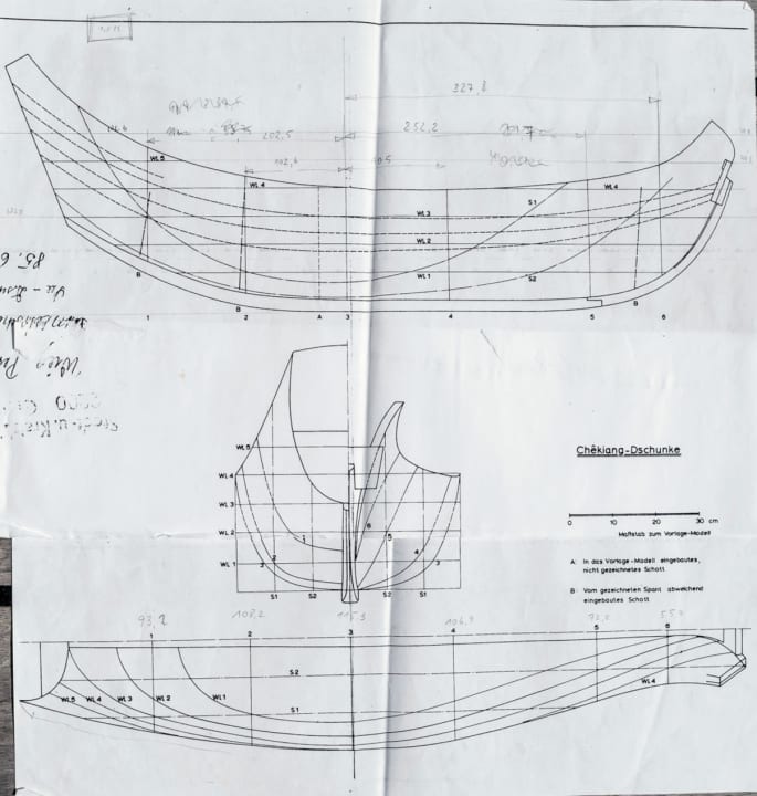 Junk FU - Crack drawing of the model from the Rostock Maritime Museum
