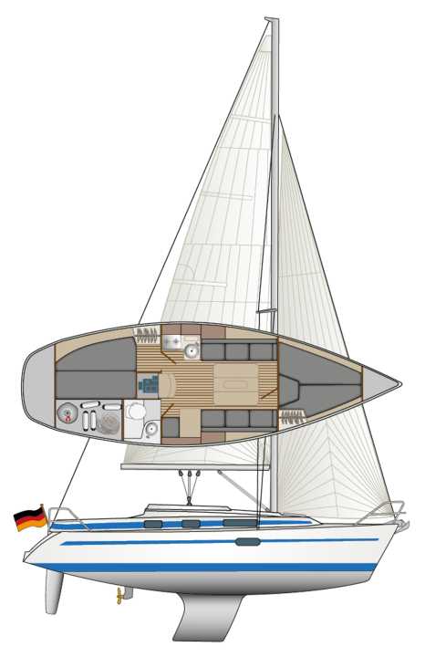 Alles da auf neun mal drei Metern. Auch die Linien gefallen. Klar, dass dann Stehhöhen und Kojen klein geraten | Zeichnung: YACHT/N. Campe