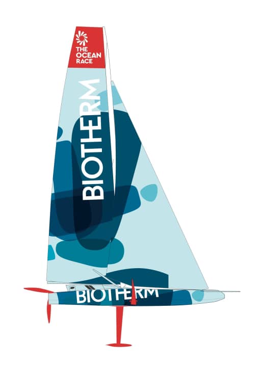   Ein erster Blick auf die Imoca "Biotherm", die im August zu Wasser gebracht werden soll