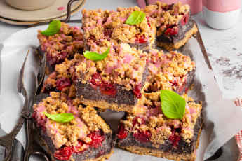 A treat after your workout: wholemeal poppy seed slices with cherries