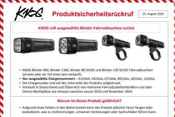 Bestimmte Knog Fahrradlampen mit Akku-Fehler