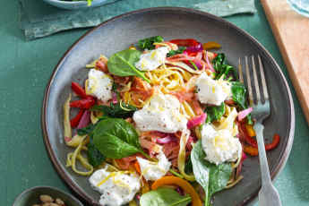New recipes - Rhubarb tagliatelle with spinach, peppers & burrata