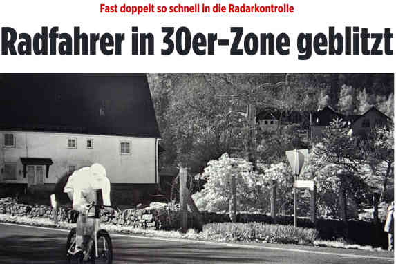 Radfahrer mit 59 km/h in 30er-Zone geblitzt