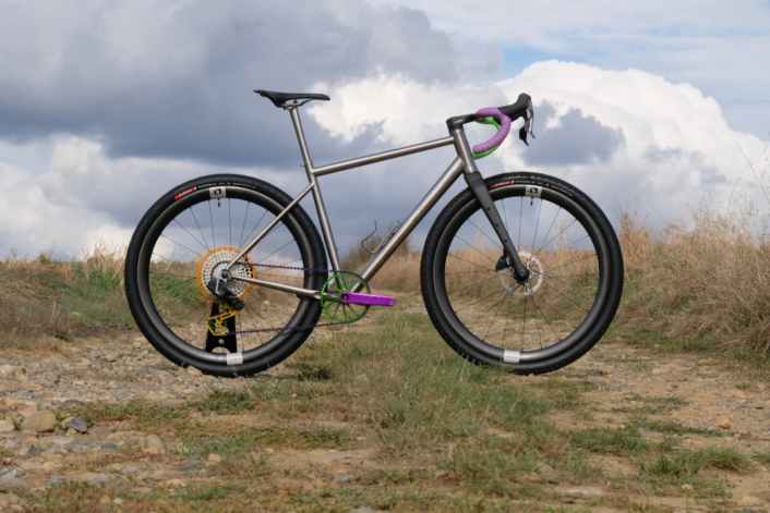 A titanium gravel bike with two sides to it