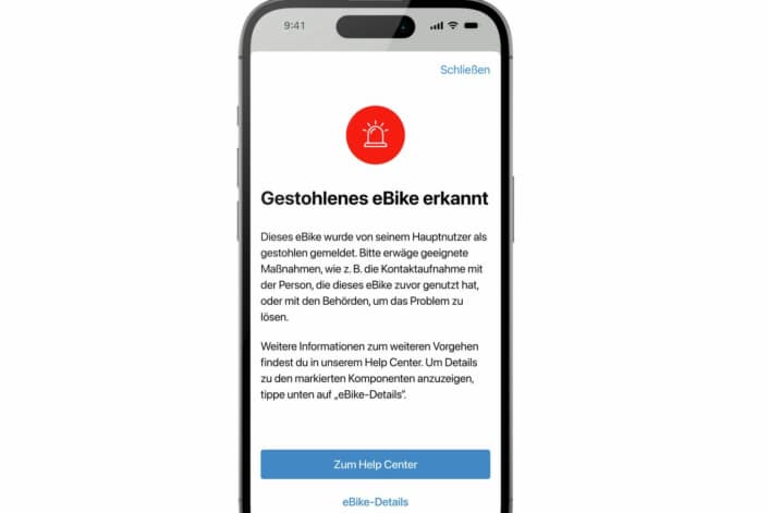 Gestohlene E-Bikes und Komponenten über App melden