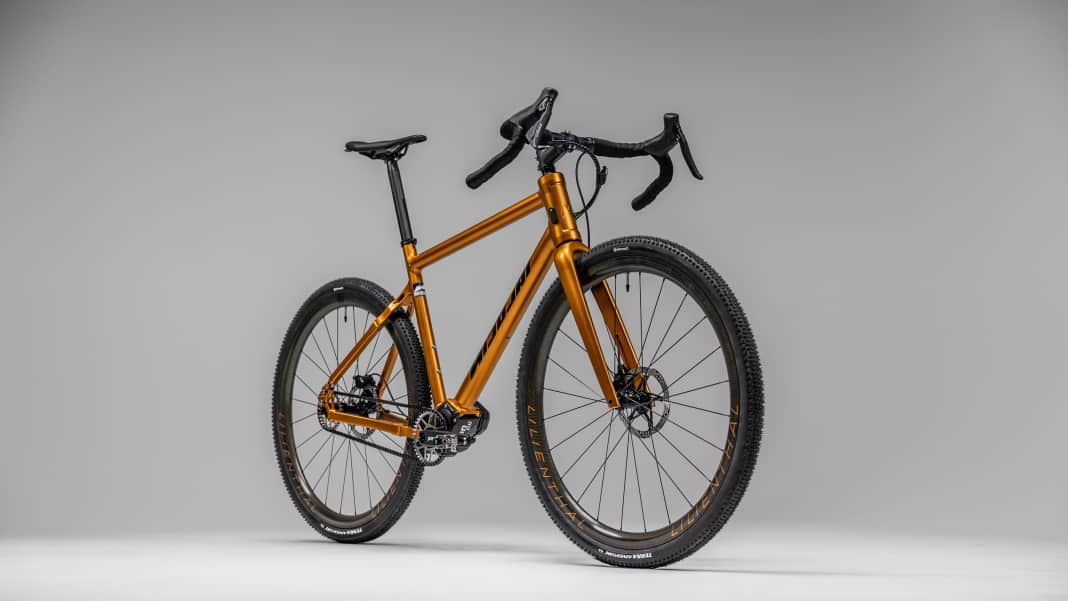 Vergoldetes Gravelbike mit Getriebeschaltung