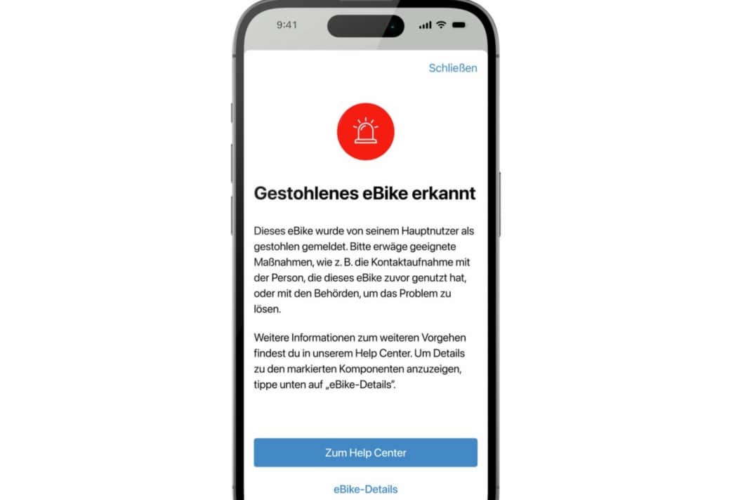Gestohlene E-Bikes und Komponenten über App melden