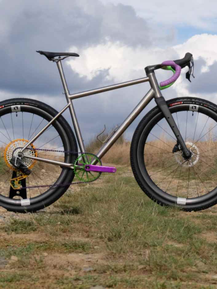 A titanium gravel bike with two sides to it