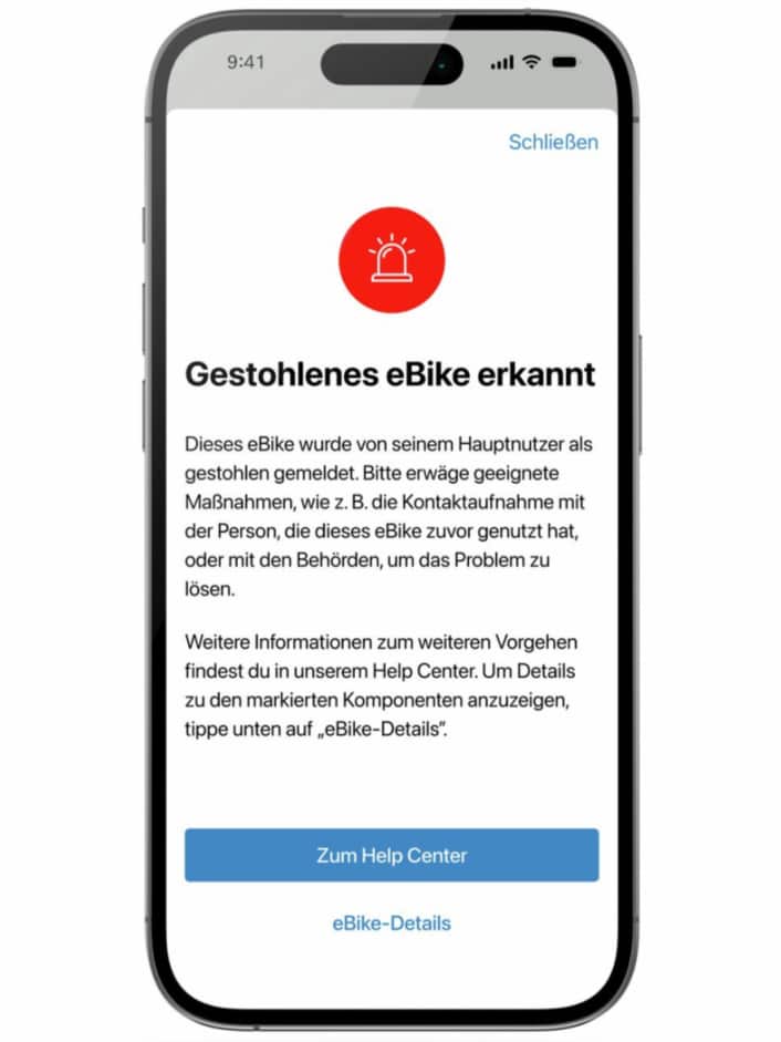 Gestohlene E-Bikes und Komponenten über App melden