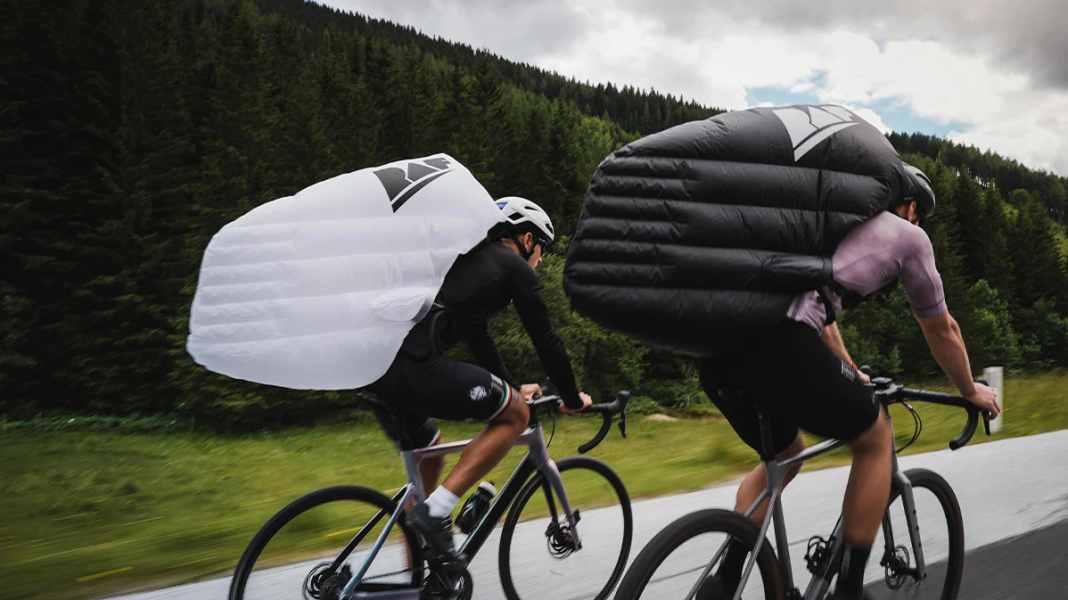 Aero rucksack: bizarre invention for racing cyclists