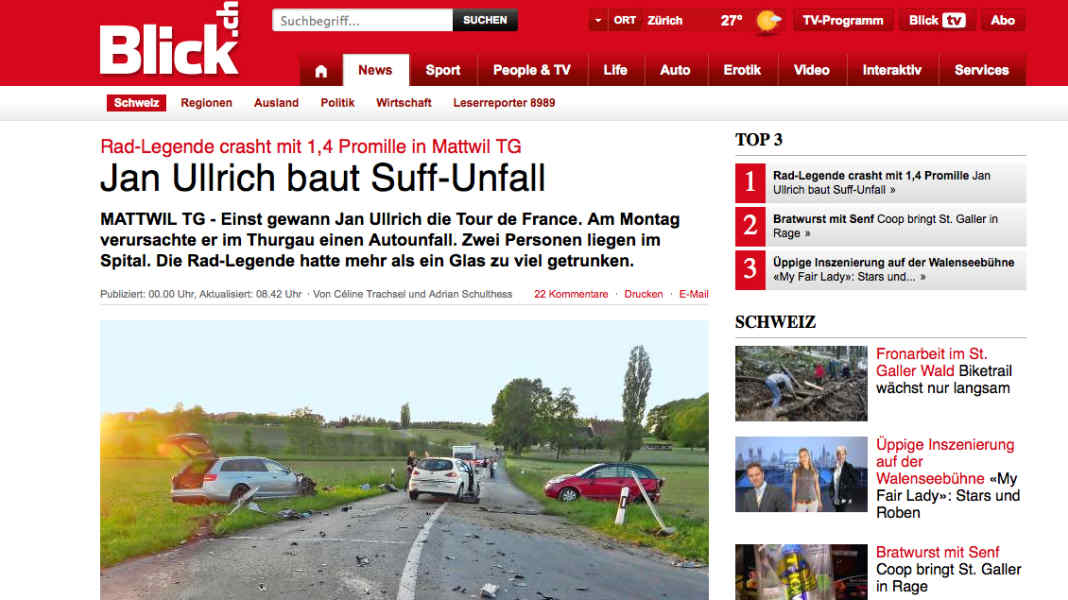 Accident lié à l'alcool : Jan Ullrich risque 18 mois de prison