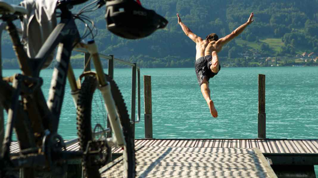 Cool off in the lake: biking and swimming