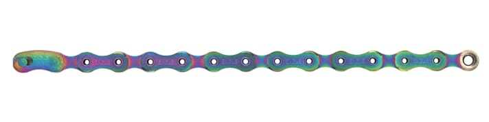 Classic look, lots of colour and hollow rivets: The XX1 chain looks striking and costs 96 euros, but is almost a bargain compared to the 150 euro XX Transmission >> e.g. <a href="https://www.awin1.com/cread.php?awinmid=11768&awinaffid=471469&clickref=B+Sram+XX1+Eagle+Chain&ued=https%3A%2F%2Fwww.rosebikes.de%2Fsram-xx1-eagletm-12-fach-fahrradkette-2651598%3Fproduct_shape%3DRainbow" target="_blank" rel="noopener noreferrer nofollow">available here</a>*.