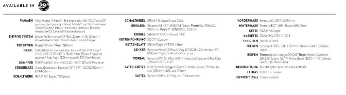   The equipment list of the Scott Ransom eRide 910 at a price of 6999 euros. [Please click to enlarge.]