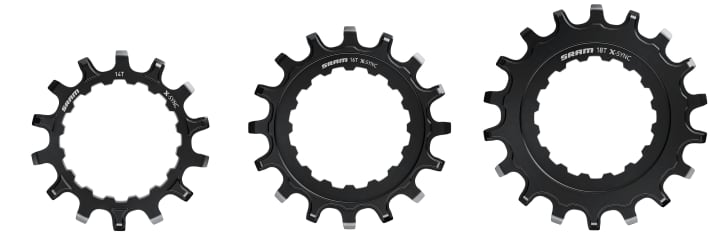  Three chainrings with 14, 16 and 18 teeth are available.