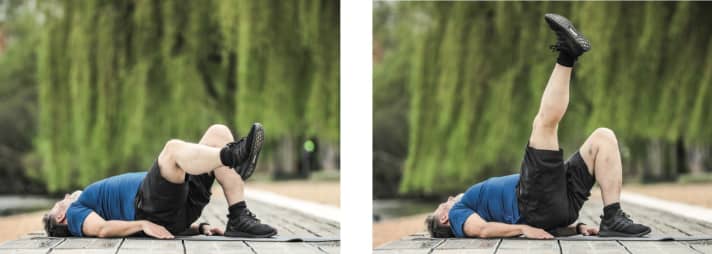 Lying eight: trains the lower back muscles, gluteal muscles and hamstrings.