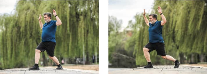 Stern-Ausfallschritte: Trainiert die Oberschenkel-, Gesäß- und Rückenmuskulatur sowie die Koordination.