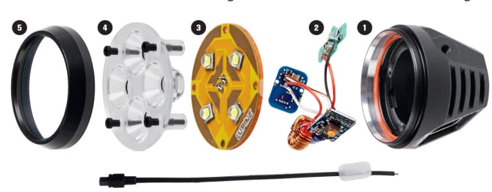   The inner workings of a helmet lamp