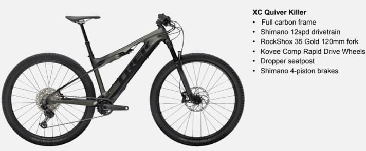   Trek E-Caliber 9.6. price: 6799 euros. Weight: 18.49 kilos (manufacturer's specification in size M)