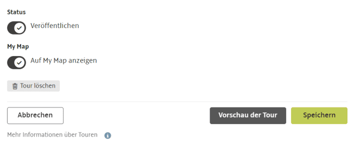 Schiebe anschließend den Regler bei Status auf Veröffentlichen und speichere deine Tour.